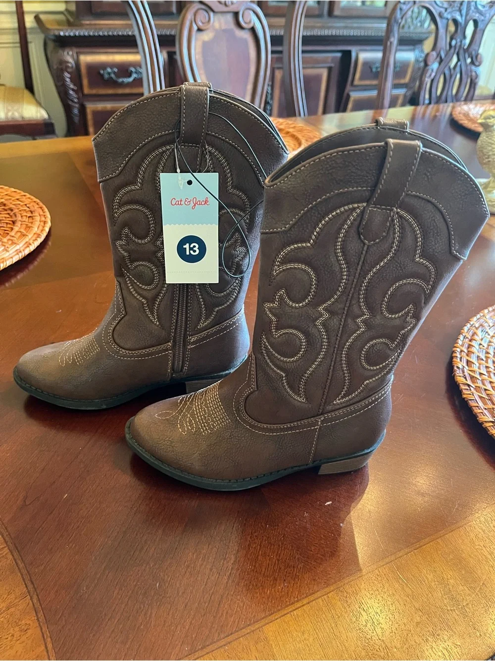 NWT Cat & Jack Brown Cowboy Boots - Size 13